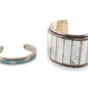 Appraisal: Zuni Silver and Channel Inlay Cuff Bracelets third quarter th