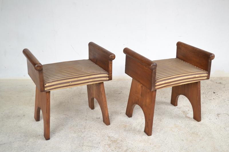 Appraisal: SIX DECO OAK STOOLS WITH UPHOLSTERED SEATS SIX DECO OAK