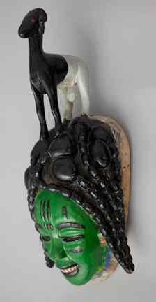 Appraisal: GURO IVORY COAST CARVED MASK green painted face with braided