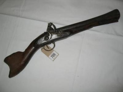 Appraisal: AN EASTERN FLINTLOCK BLUNDERBUSS PISTOL with textured steel barrel full