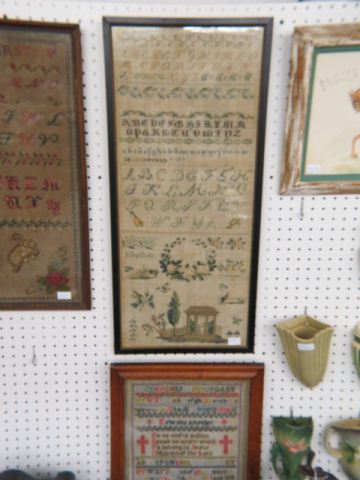 Appraisal: Sampler Pictorial Alphabet very unusual with architectual musical botanical work