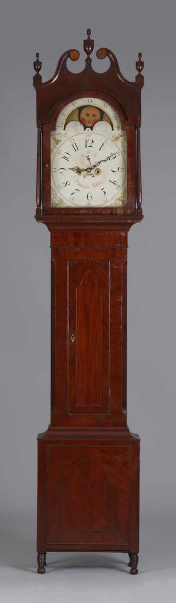 Appraisal: Pittsburgh PA Mahogany Tall Case Clock Original signed painted iron