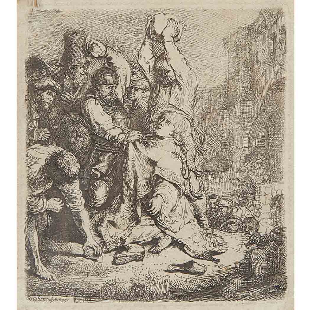 Appraisal: Rembrandt van Rijn THE STONING OF SAINT STEPHEN B Etching