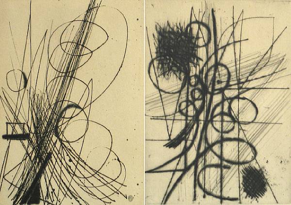 Appraisal: Hans Hartung German - Abstrakte Komposition amp Two etchings and