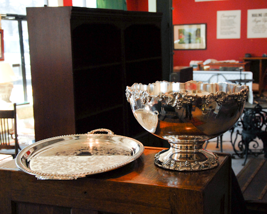 Appraisal: Large Silverplate Punch Bowl with Grape Design and Large Silverplate