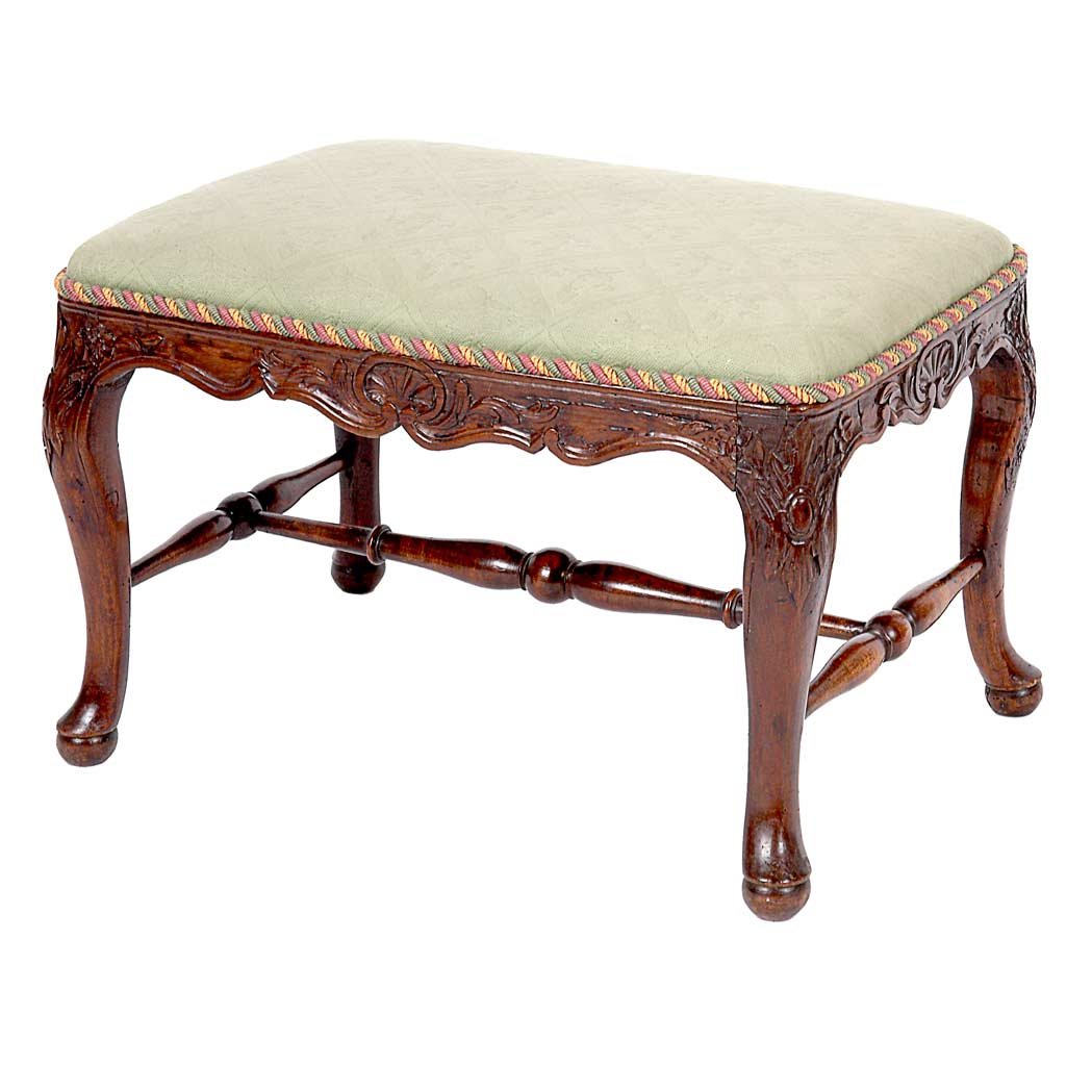 Appraisal: Continental Rococo Fruitwood Tabouret Possibly Portuguese th century The rectangular