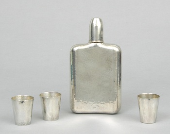 Appraisal: A Set of Sterling Silver Flask and Matching Cordials A