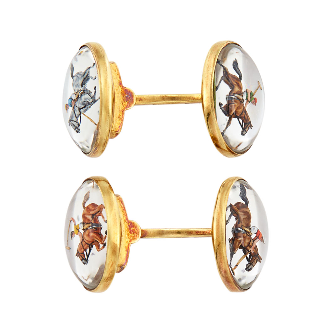 Appraisal: Pair of Gold and Reverse Crystal Intaglio Cufflinks Deakin Francis