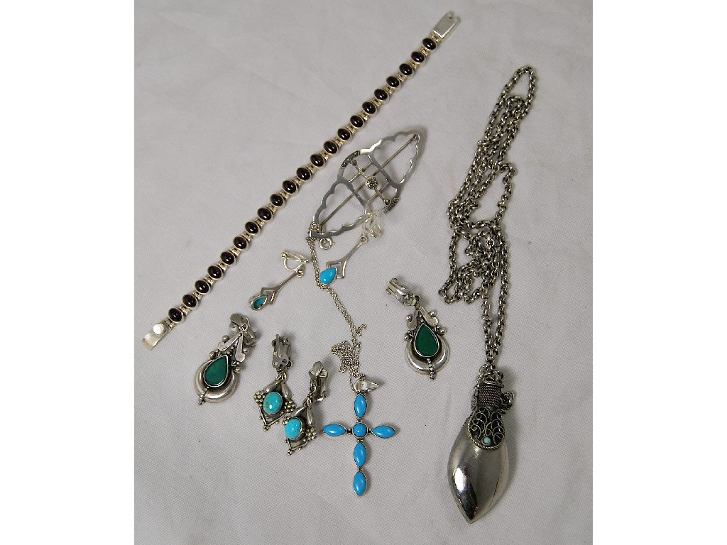 Appraisal: Collection of white metal set jewellery including perfume bottle pendant