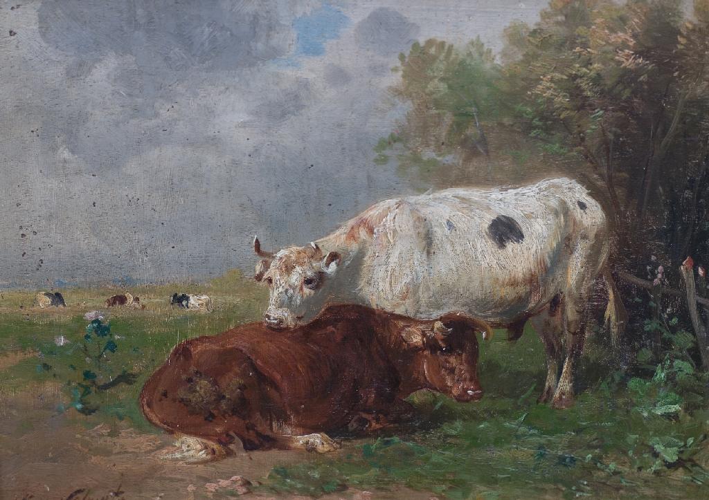 Appraisal: ENGLISH SCHOOL th CENTURY CATTLE IN A LANDSCAPE indistinctly signed