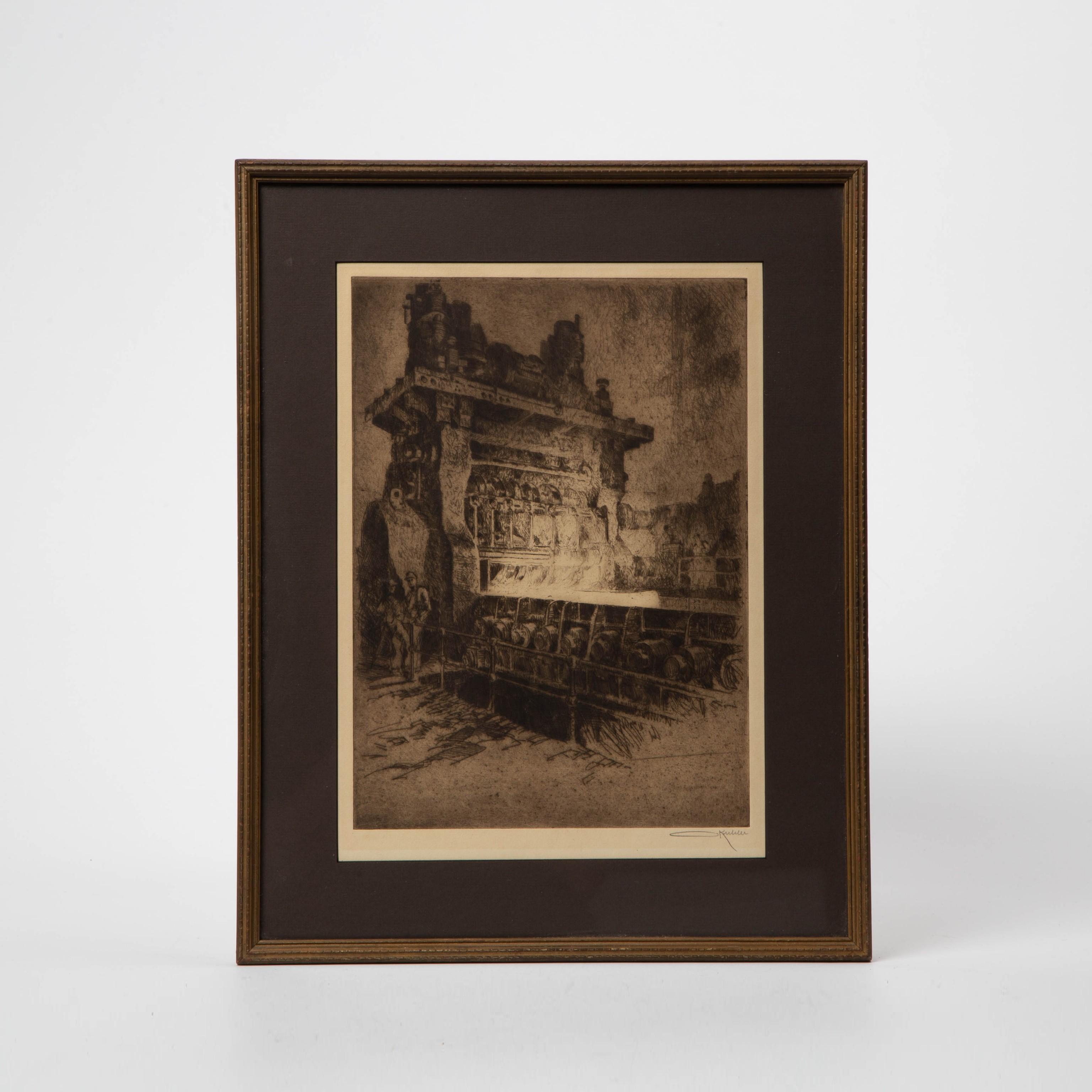 Appraisal: OTTO KUHLER STEEL BLOOMING MILL SIGNED ETCHING Otto Kuhler German-American