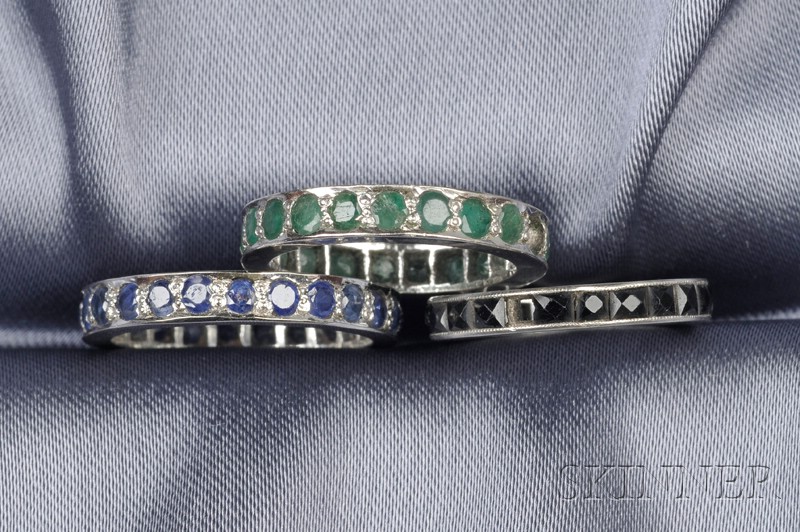 Appraisal: Three Gem-set Bands a pair of kt white gold bands