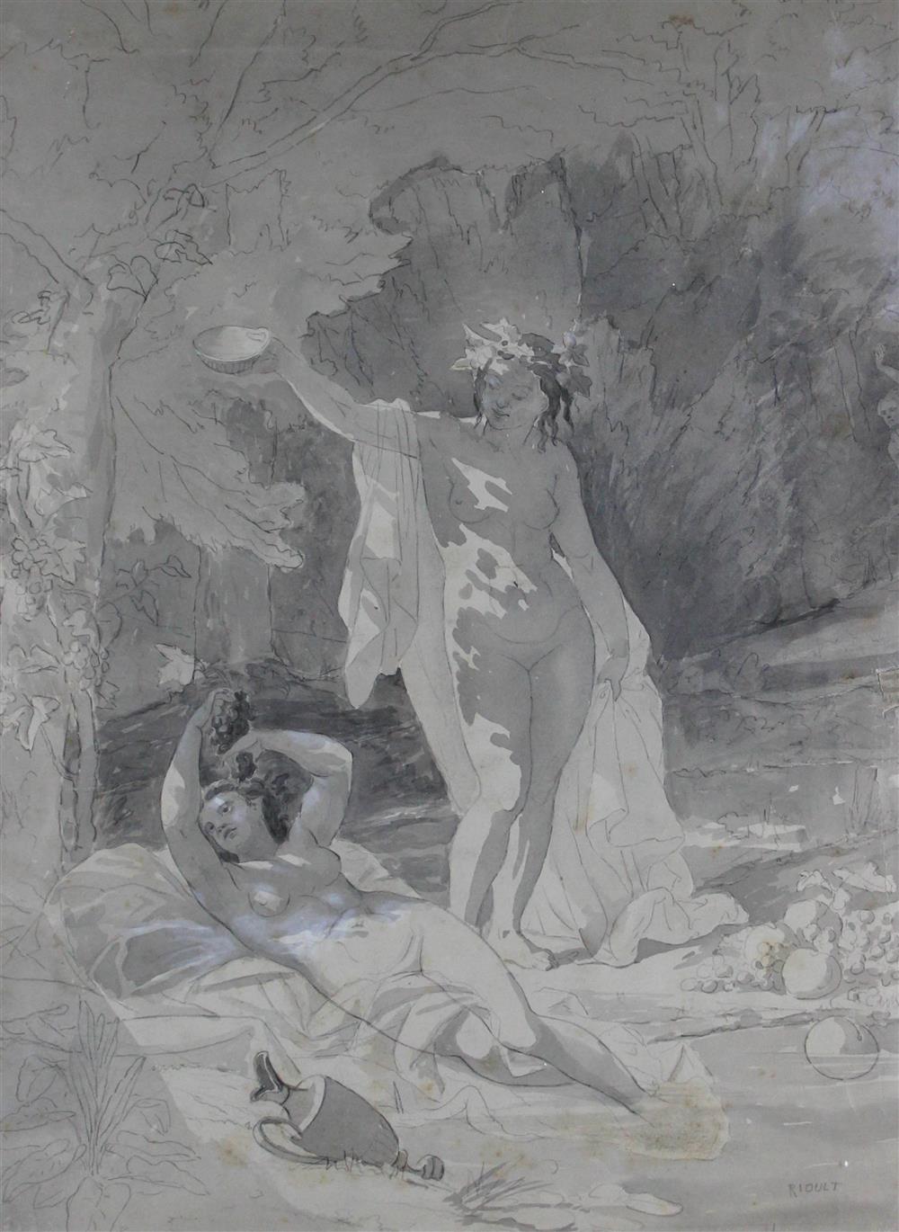 Appraisal: LOUIS EDWARD RIOULT FRENCH - CLASSICAL SCENE Graphite and wash