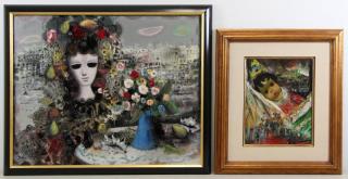 Appraisal: CALOGERO Jean Two Oils on Canvas Figure and flowers in