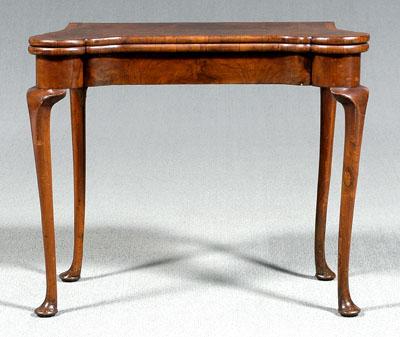 Appraisal: Queen Anne burlwood games table highly figured burlwood top opening