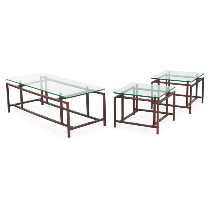 Appraisal: Komfort tables three Denmark rosewood coffee table and pair of