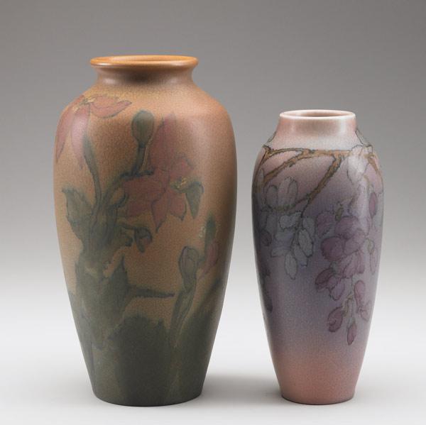 Appraisal: ROOKWOOD Two Decorated Mat vases painted by M H McDonald