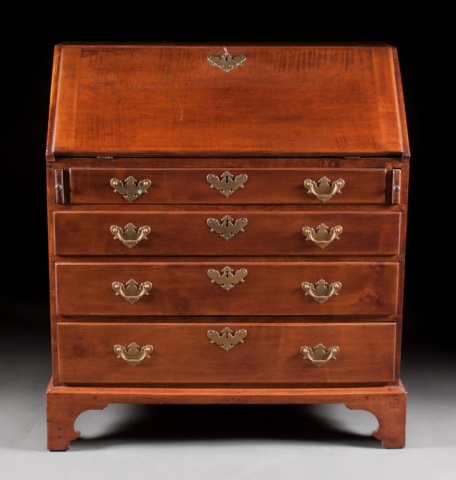 Appraisal: American Chippendale maple slant-front desk New England circa fitted interior