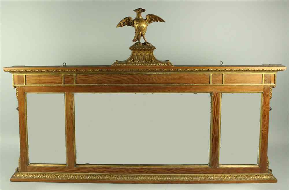 Appraisal: COLONIAL REVIVAL THREE PART OVER MANTEL MIRROR WITH EAGLE having