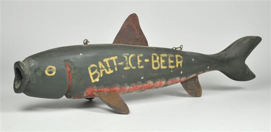 Appraisal: Reproduction Fish Trade Sign Carved wood and tin x