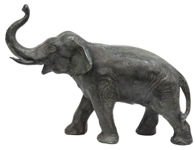 Appraisal: Patinated bronze elephant sculpture attributed to Maitland-Smith late th c