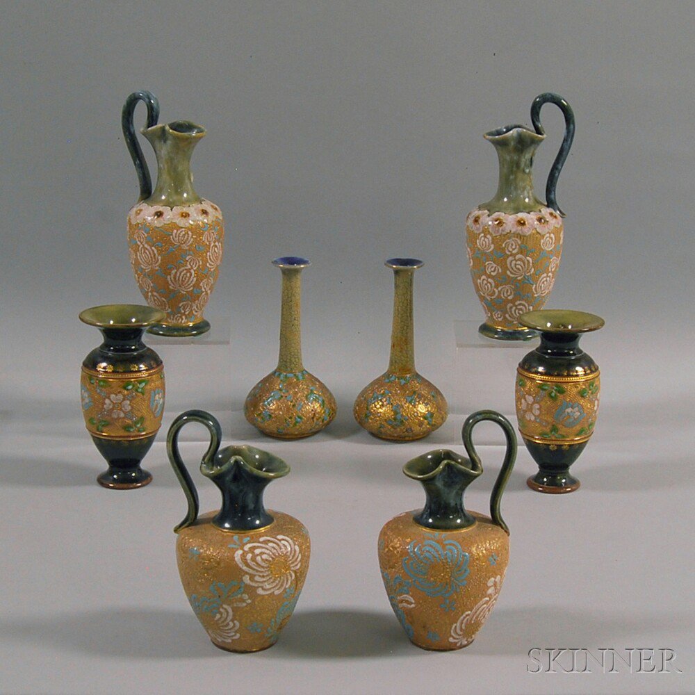 Appraisal: Four Pairs of Royal Doulton Stoneware Vessels early th century