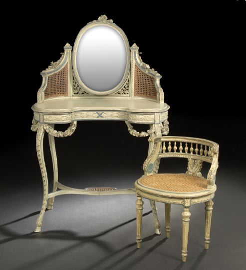 Appraisal: Louis XV-Style Polychromed Vanity Table and Bench early th century