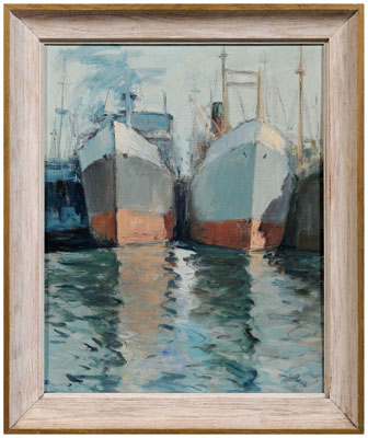 Appraisal: Zivko Zic painting CroatianAmerican born two ships in a port