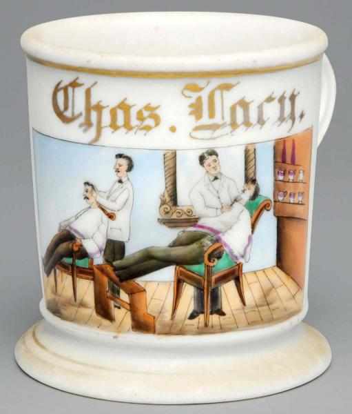 Appraisal: Barber Shaving Mug Gilt name Chaz Lacy Nice image of