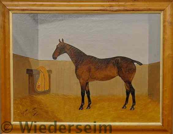 Appraisal: Oil on canvas equine portrait of a horse in a