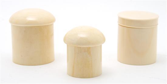 Appraisal: Group of Three Turned Ivory Dresser Boxes each of cylindrical