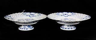 Appraisal: Pair of Meissen porcelain blue and white footed compotes Pair