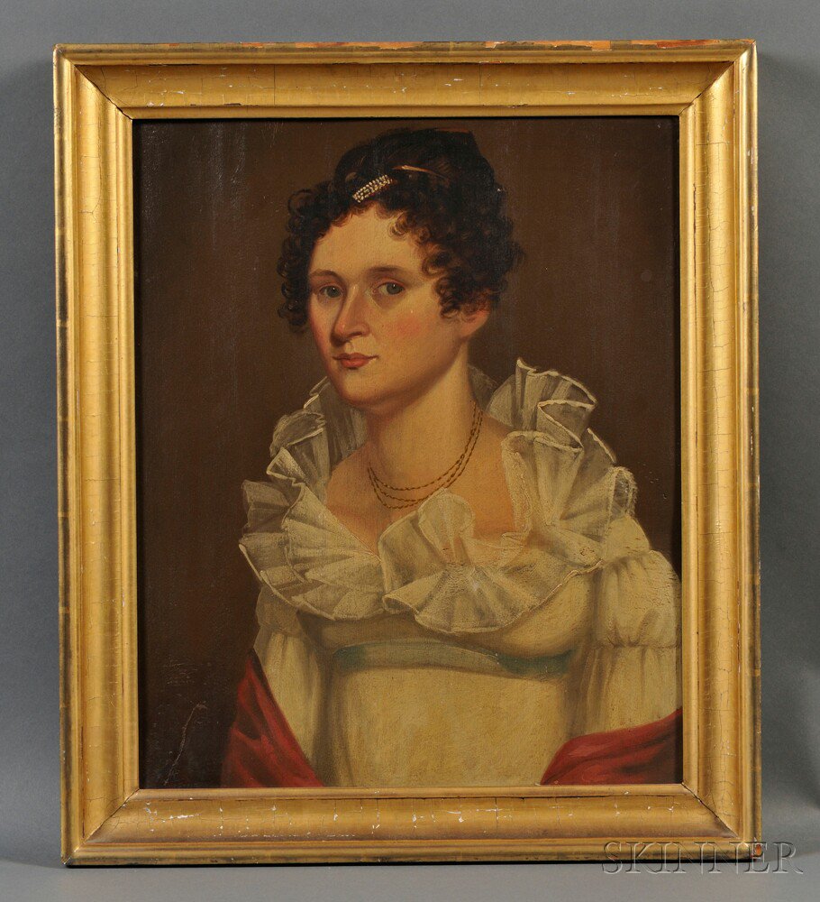 Appraisal: American School th Century Portrait of a Young Woman Wearing