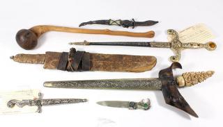 Appraisal: lot of Weapon group inlcuding damascene engraved dagger having a