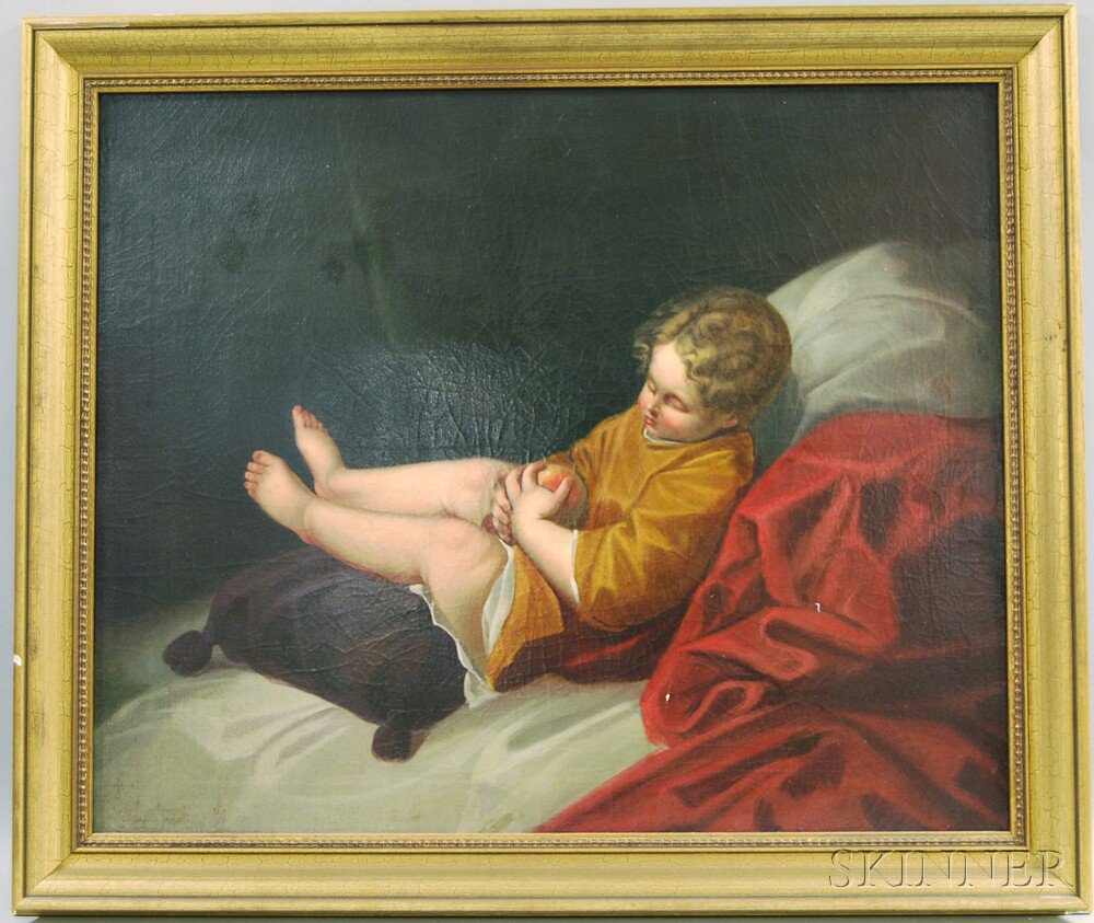 Appraisal: American School th Century Portrait of a Boy Sleeping with