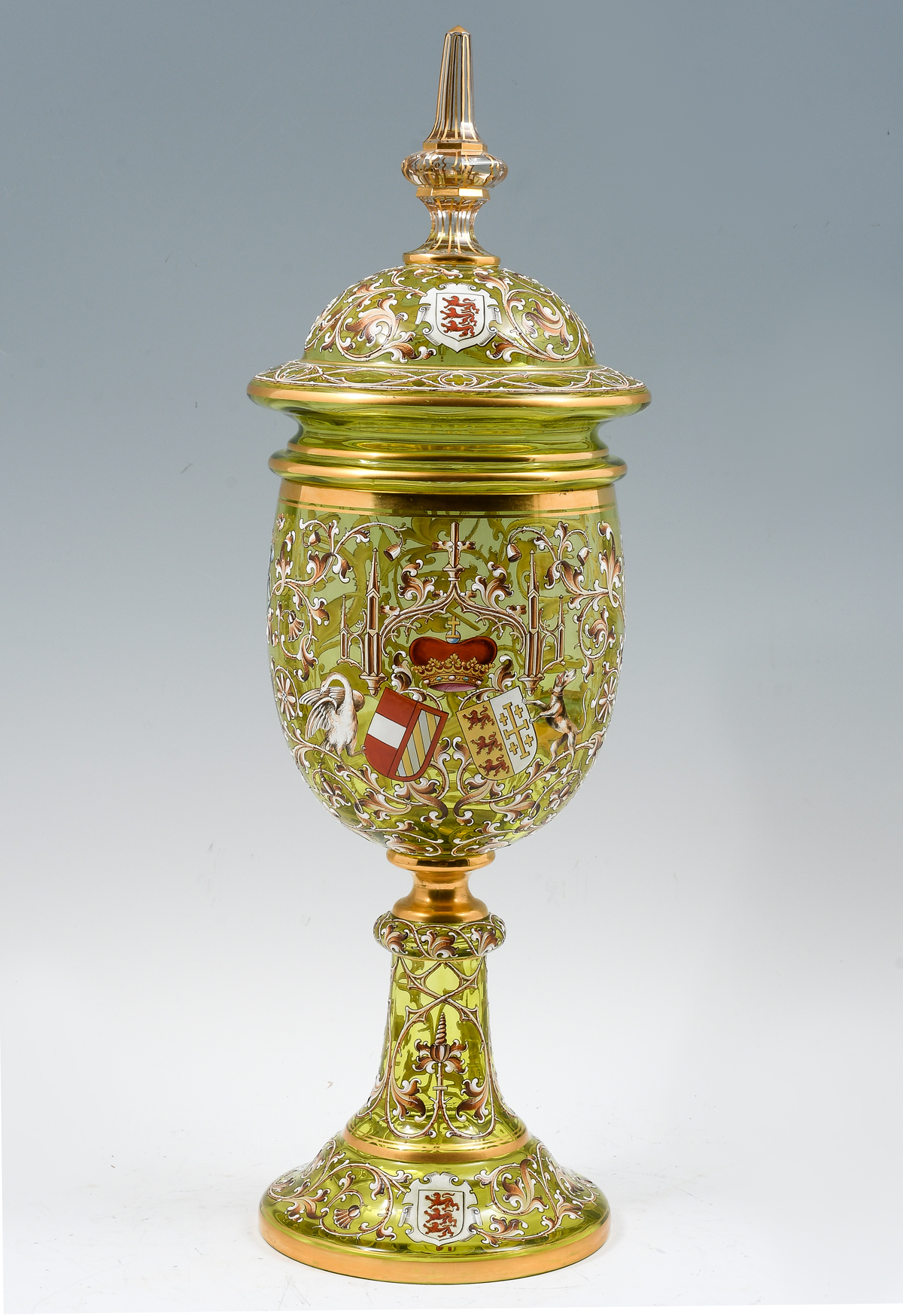 Appraisal: LARGE ENAMELED MOSER ART GLASS DECKELPOKAL Finely enameled large Armorial