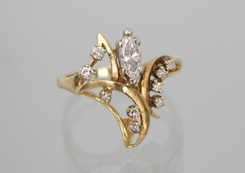 Appraisal: An Interesting Design Diamond Ring k yellow gold ring with