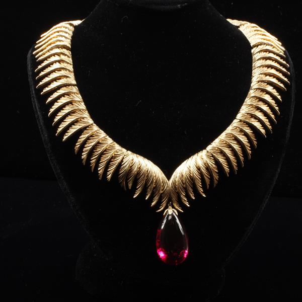 Appraisal: Trifari Alfred Philippe Gold Tone Feather Form Collar Necklace with