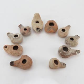 Appraisal: Collection of Ten Ancient Judaica Clay Pottery Oil Lamps Collection