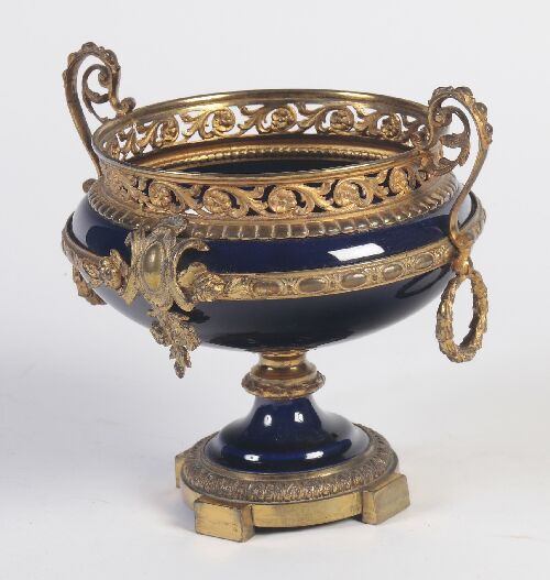 Appraisal: A French giltmetal mounted and porcelain tazza the royal blue