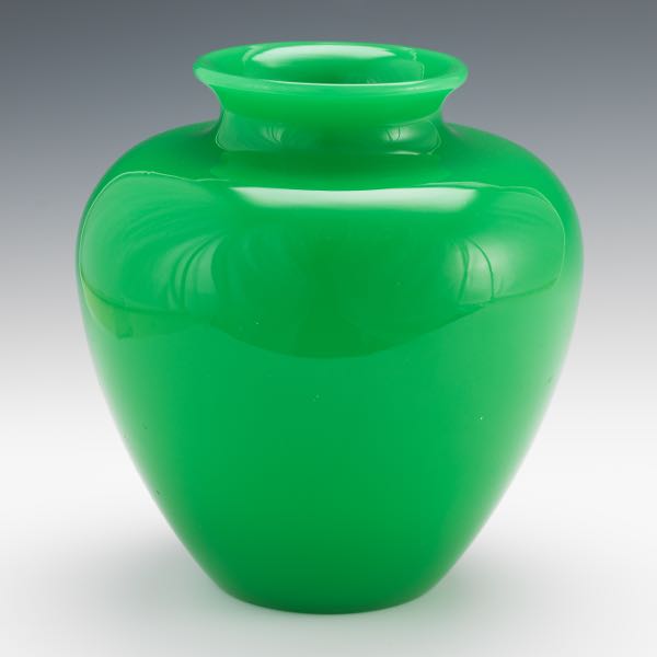 Appraisal: STEUBEN JADE GREEN GLASS VASE x Designed by Fredrick Carder