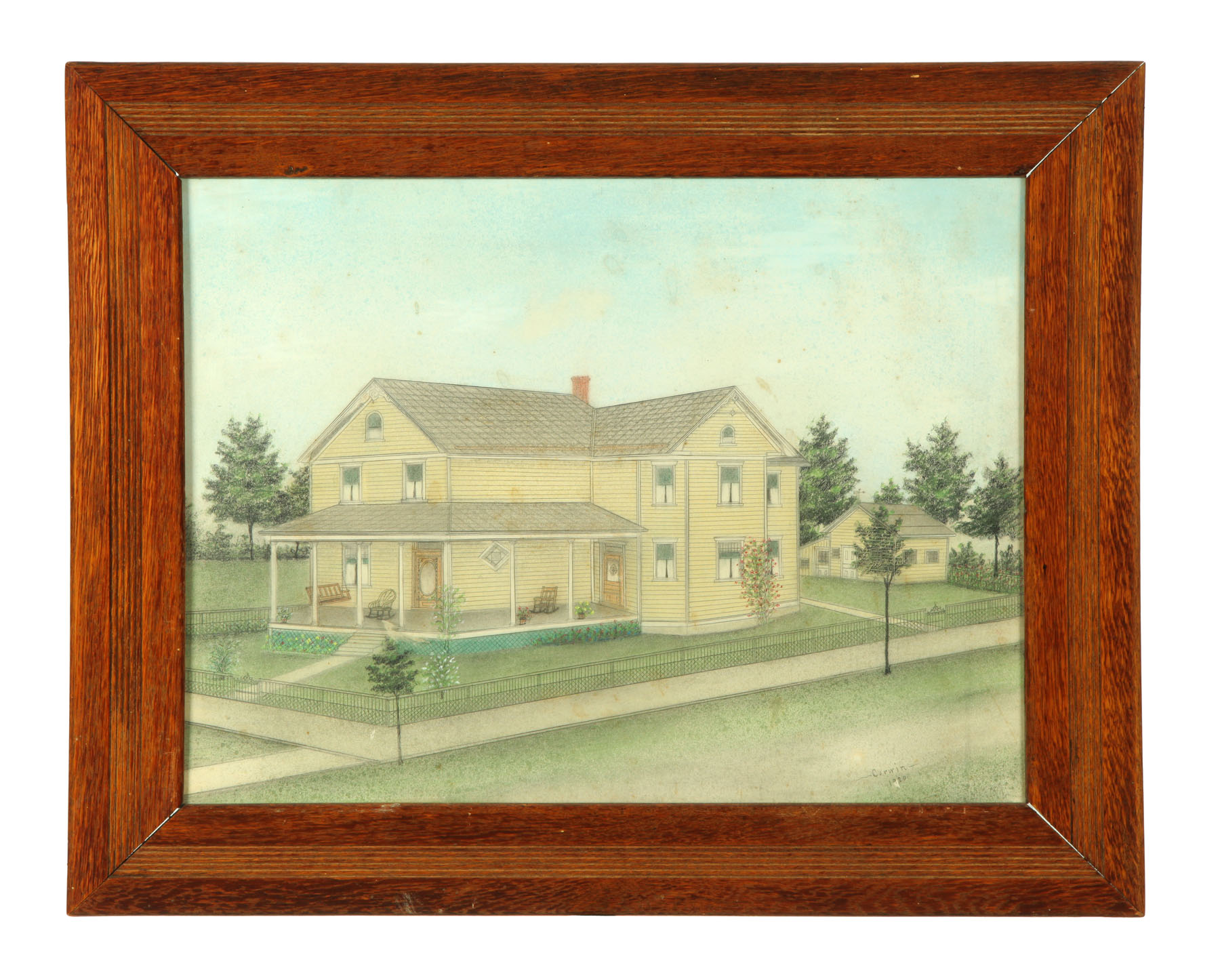 Appraisal: DRAWING OF A YELLOW HOUSE AMERICAN EARLY TH CENTURY Mixed