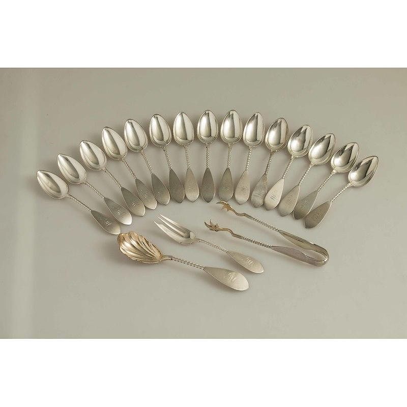 Appraisal: Barrett Sherwood Silver Flatware Twist Handle pieces Barrett Sherwood monogrammed