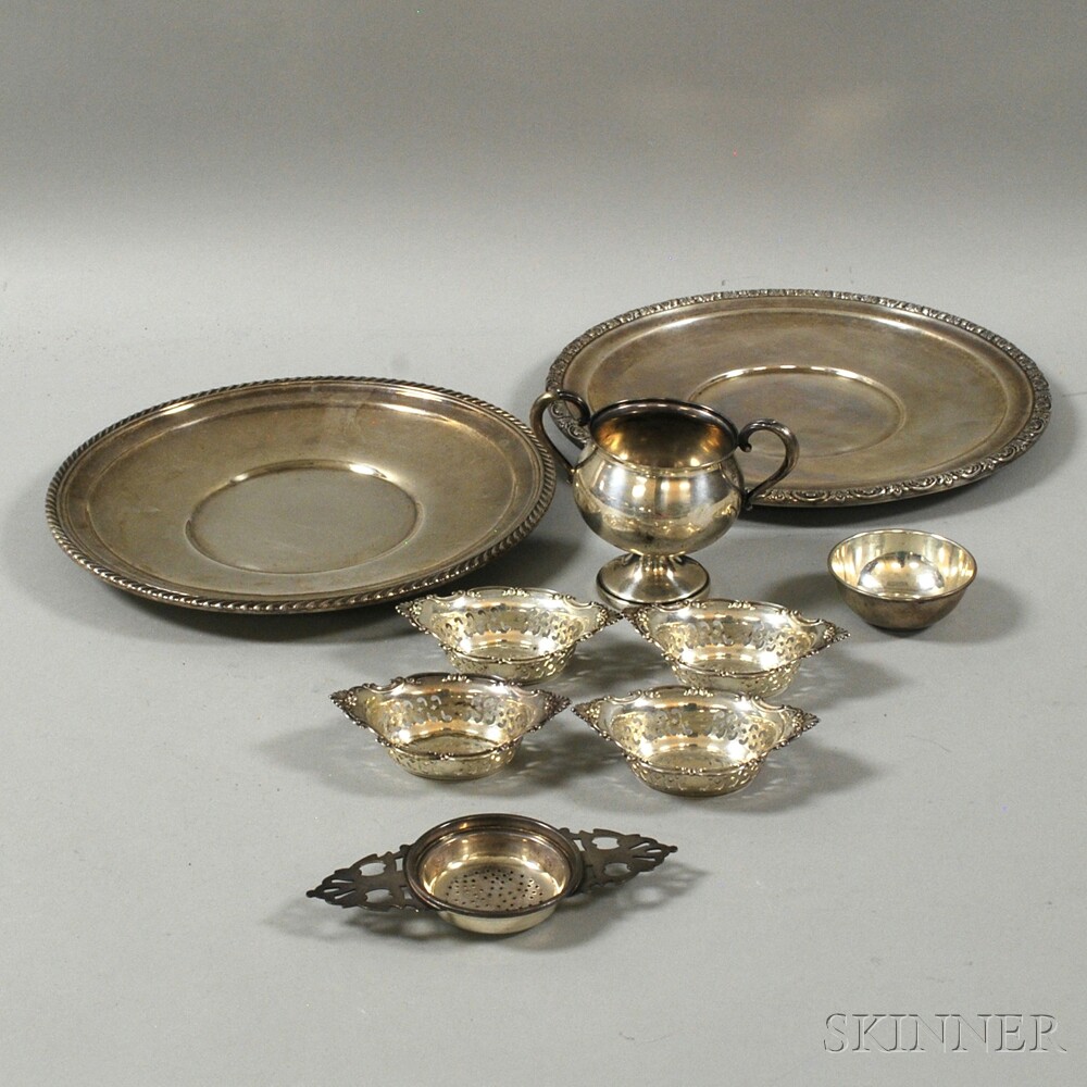 Appraisal: Nine Pieces of Sterling Silver Tableware a Fisher weighted two-handled