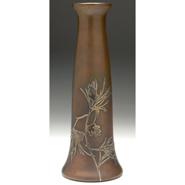 Appraisal: Heintz vase sterling on bronze applied pine branch design original