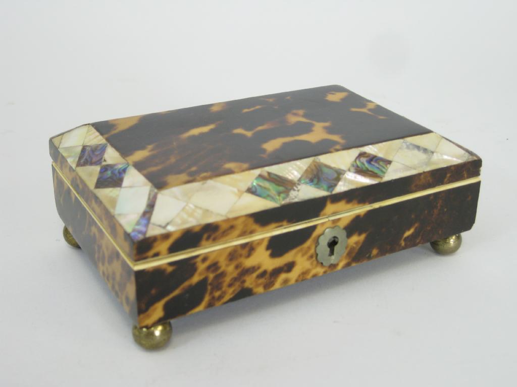 Appraisal: A th Century tortoiseshell and mother of pearl rectangular Box