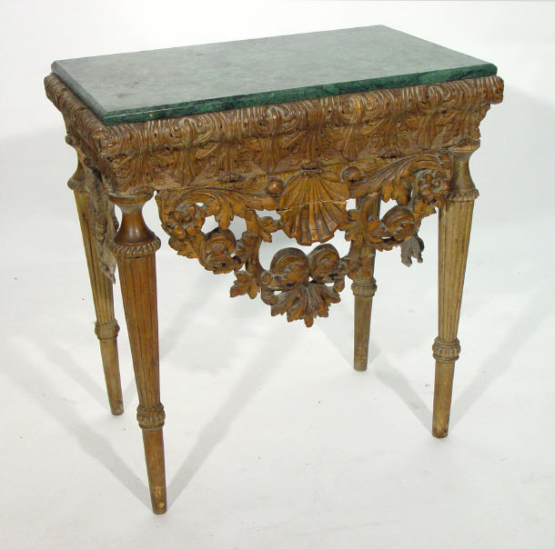 Appraisal: th Century carved gilt wood hall table the green marble