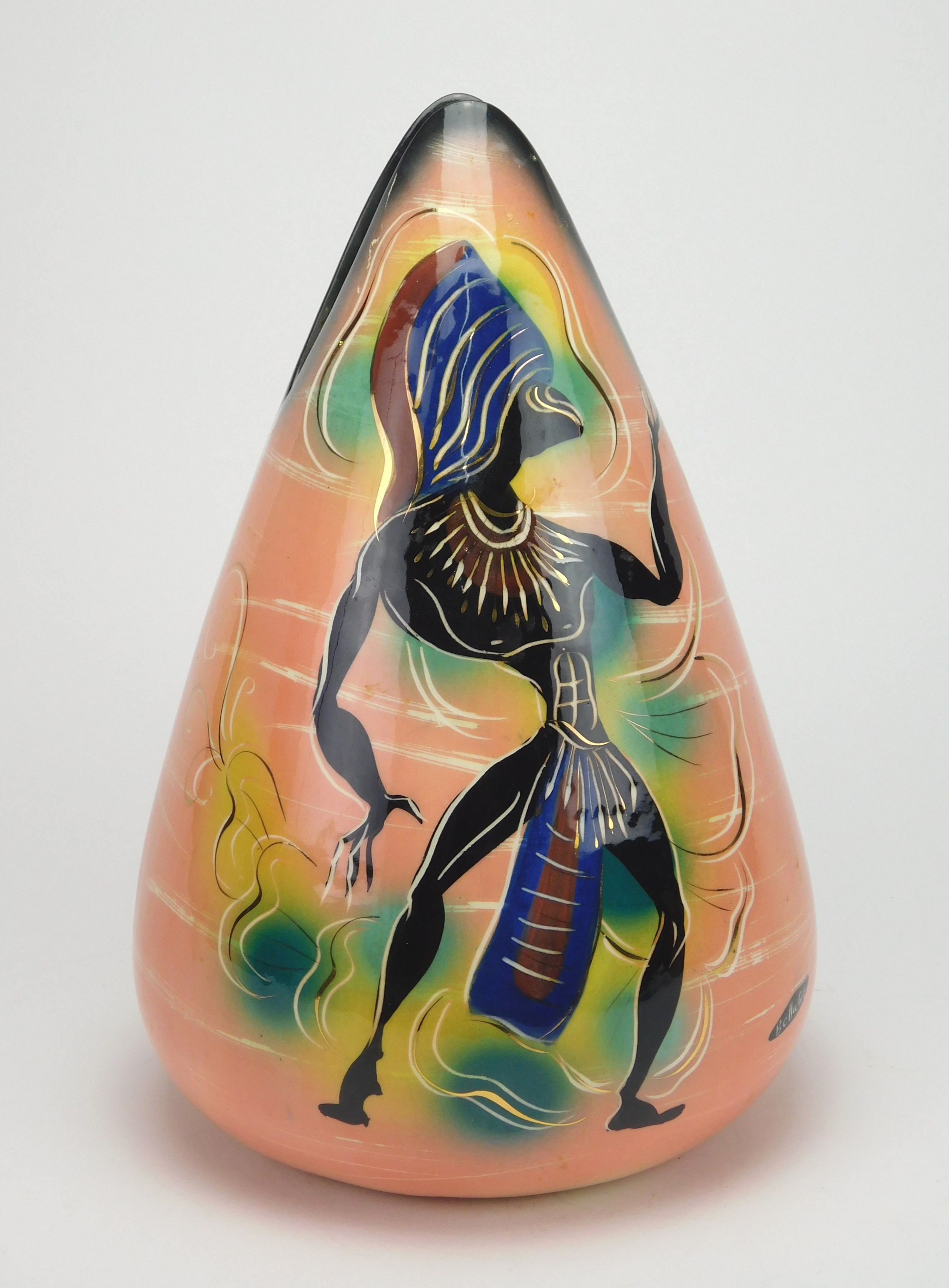 Appraisal: California pottery Marc Bellaire 'Jungle' Vase depicting a warrior ca