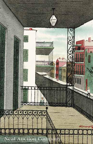 Appraisal: Adolph Kronengold American New Orleans - French Quarter Balconies watercolor