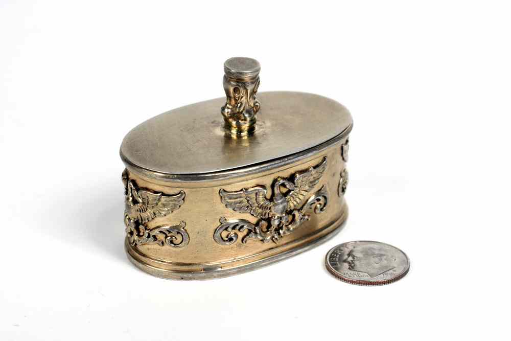 Appraisal: RUSSIAN GILT SILVER PASTILLE BOX - Russian Gilt Silver Oval